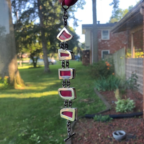 Vintage Sterling Silver Pink Agate Toggle Bracelet - Picture 15 of 16